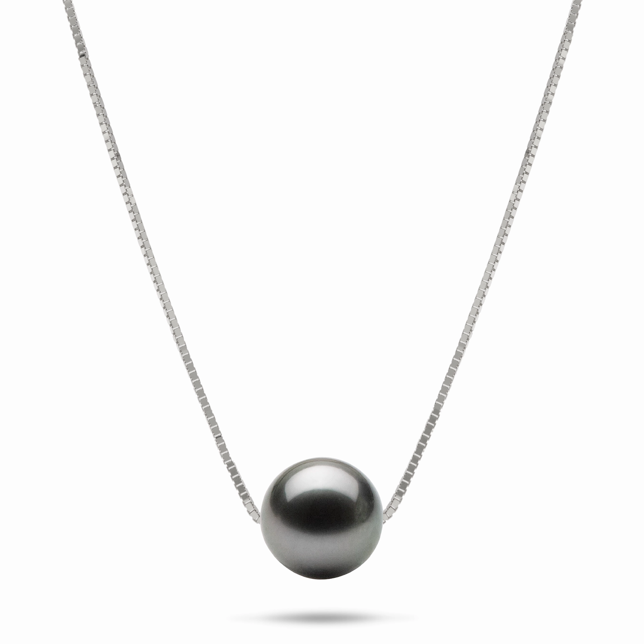 Everyday Appeal Bright Touch 16-18" Adjustable Tahitian Black Pearl Necklace in White Gold - 9-10mm