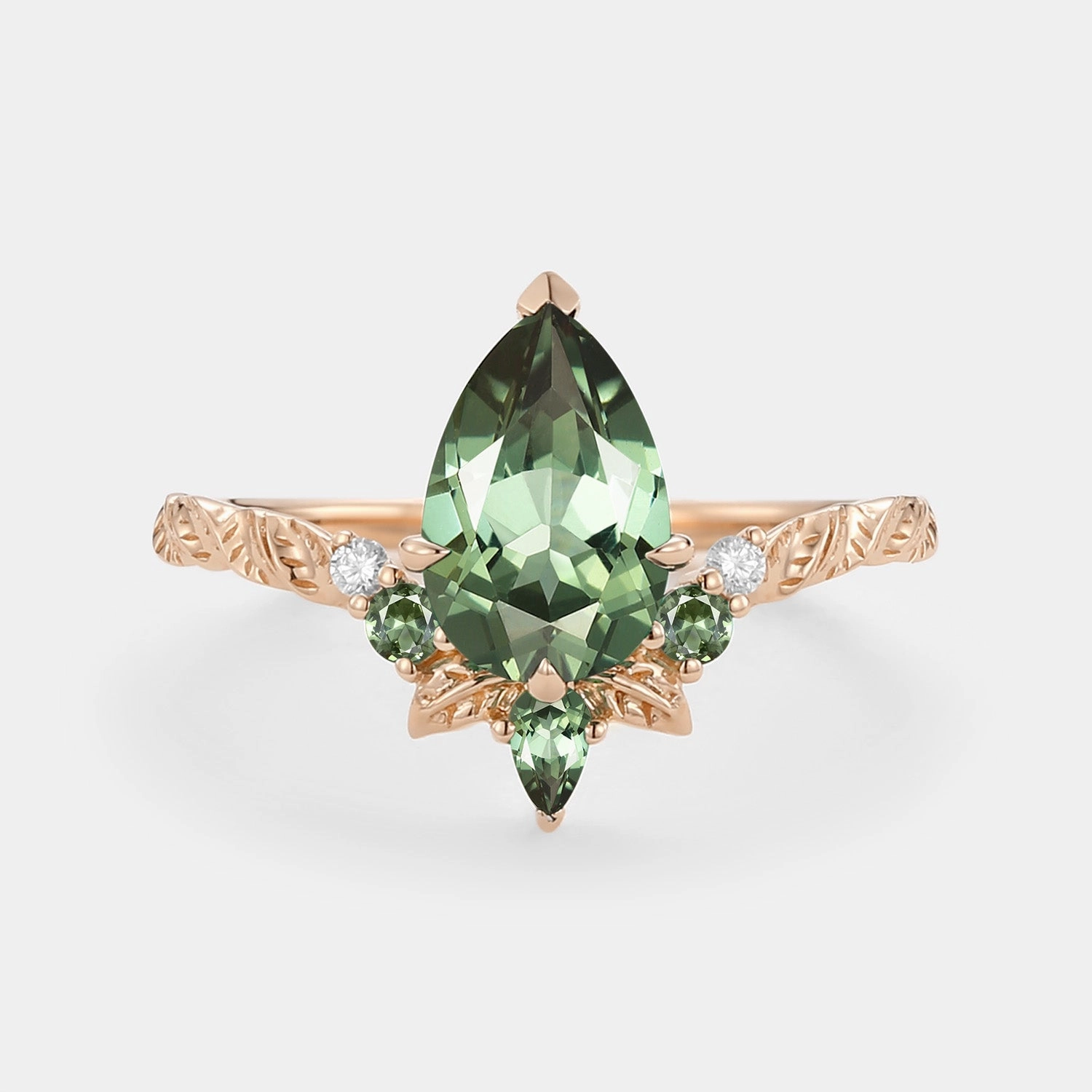 Fashionable Decoration Affordable Accessory Pear Cut Lab Green Sapphire Leaf Engagement Ring - Sirael