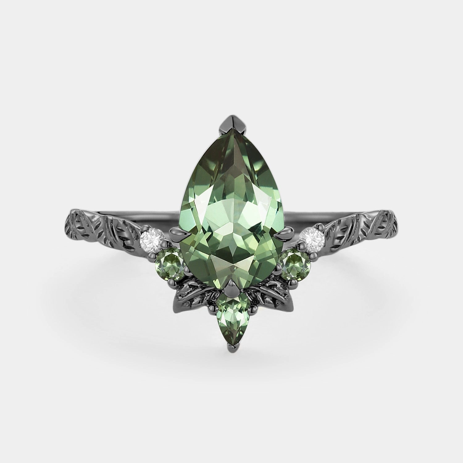 Pear Cut Lab Green Sapphire Leaf Engagement Ring - Sirael Fashionable Work Stylish Expression