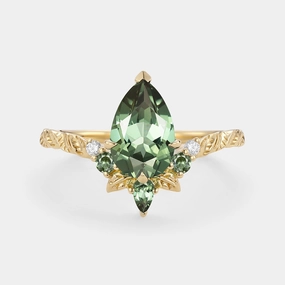 Pear Cut Lab Green Sapphire Leaf Engagement Ring - Sirael Timeless Shine Shine Evening Collection