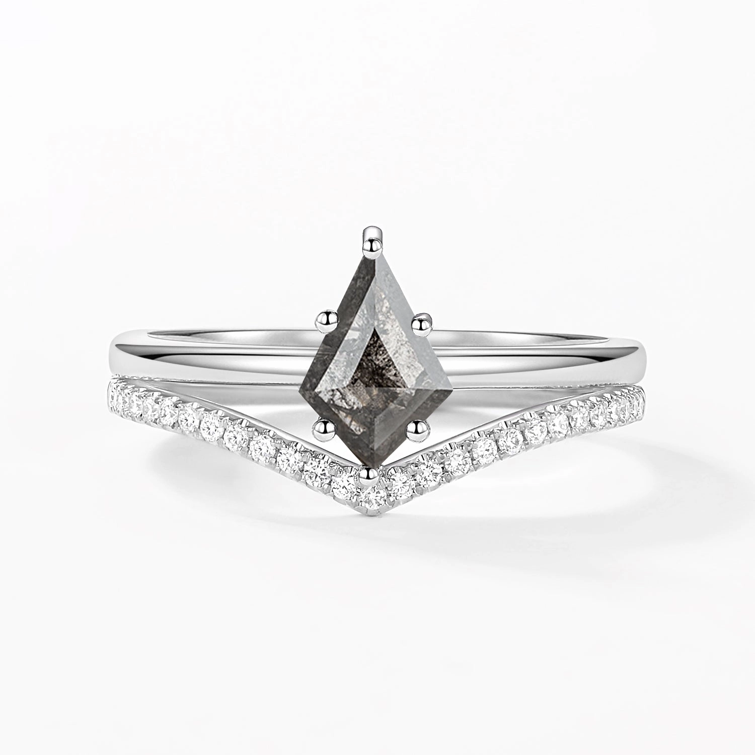 Salt and Pepper Diamonds Chevron Engagement Ring Set 2pcs Amazing Item Heavy Duty