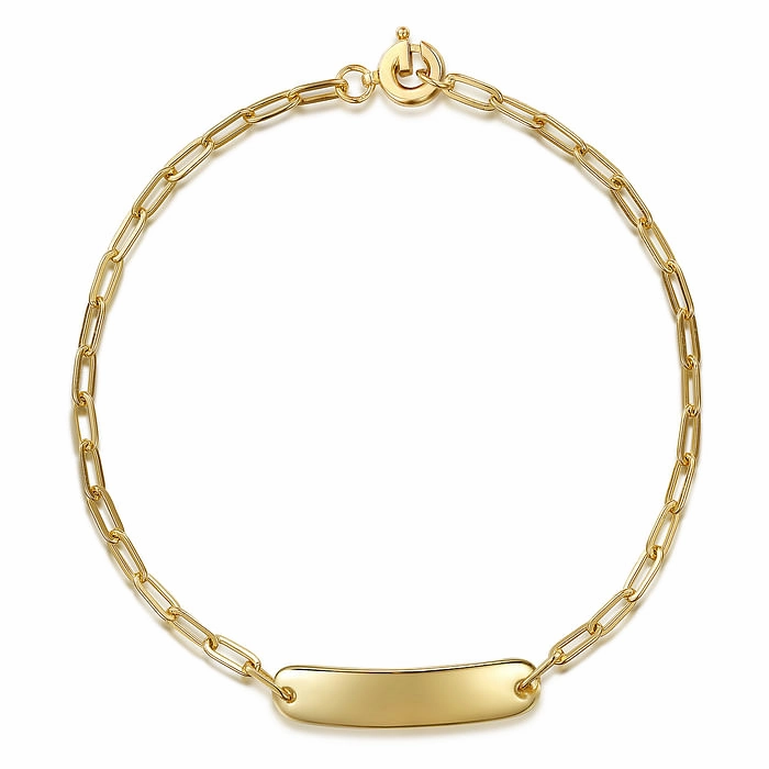 14K Yellow Plain Gold Hollow Paperclip Chain Personalized ID Bracelet Sophisticated Shine Pieces Fashionable Piece