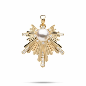 Dazzling Craft Elegant Edge E Ho???la Akoya White Pearl Pendant in Gold with Diamonds - 27mm