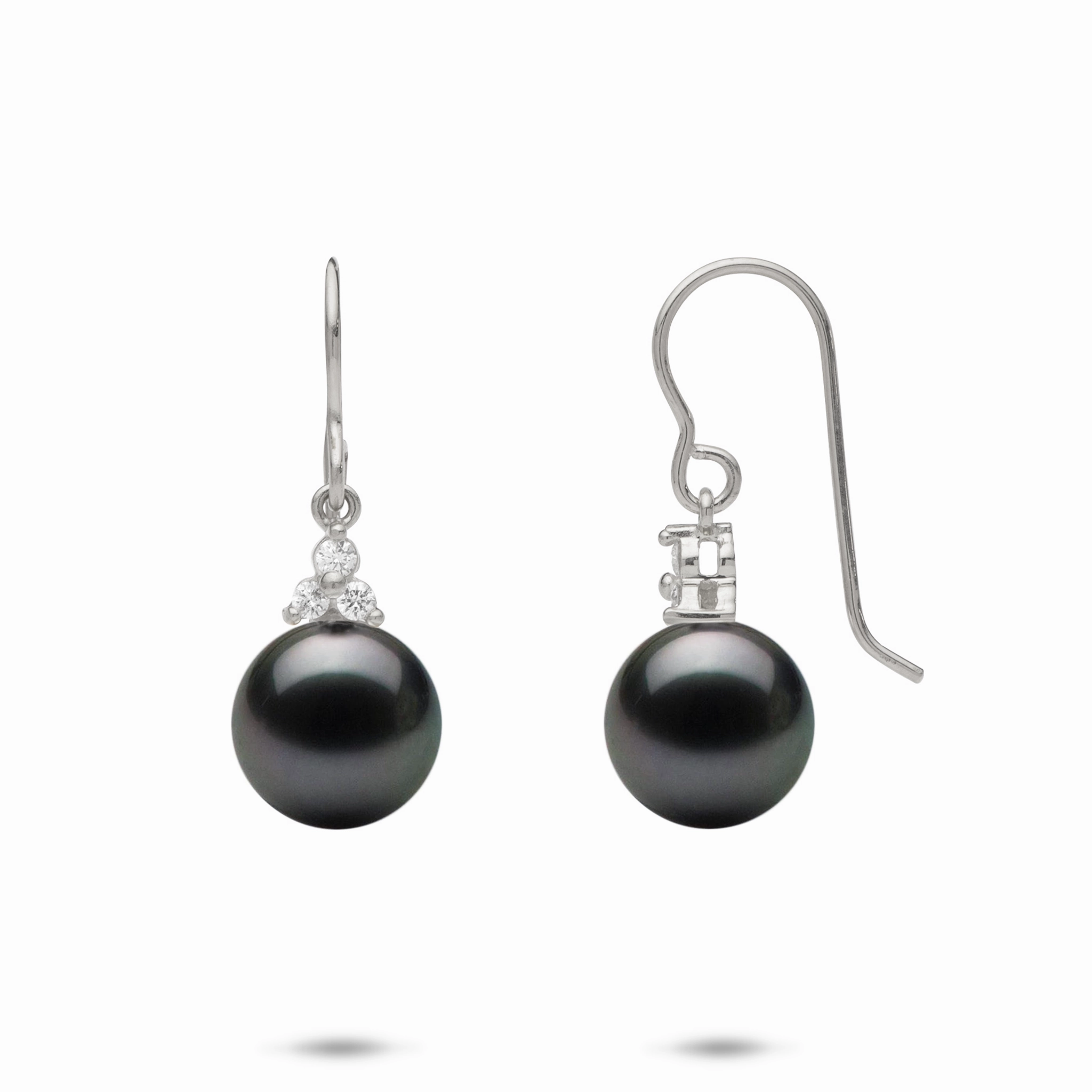 Contemporary Highlight Distinctive Highlight Tahitian Black Pearl Earrings in White Gold with Diamonds - 9-10mm