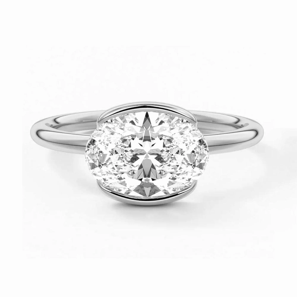 Stylish Accessory Starry Look Half Bezel Oval Shaped Moissanite Engagement Ring