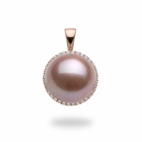 Lilac Freshwater Pearl Pendant in Rose Gold with Diamonds - 14-15mm Luxury Line Luxury Choice