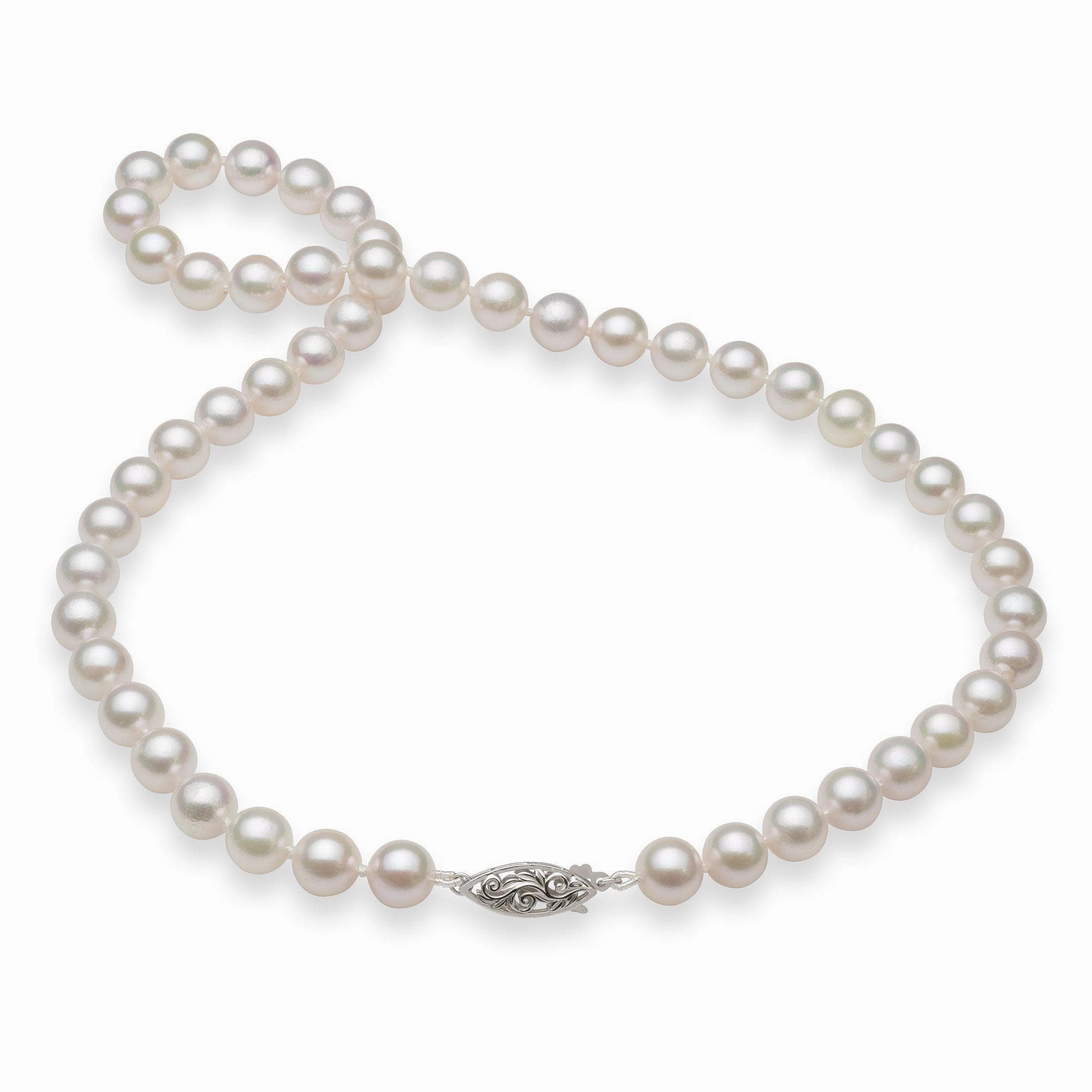 18-19" Akoya White Pearl Strand with White Gold Clasp - 8-8.5mm Day Vibe Alluring Shine