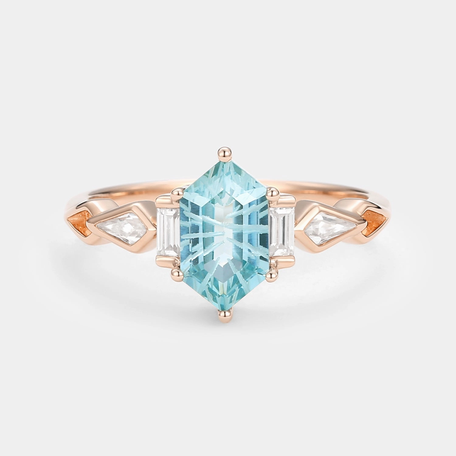 Soft Movement Fireworks Cut Aquamarine Elongated Hexagon Engagement Ring - Marina