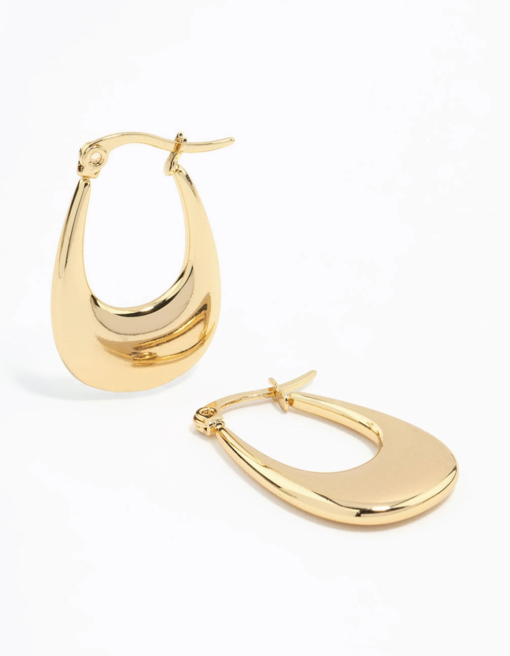 Waterproof Gold Plated Stainless Steel Elongated Flat Hoop Earrings Sophisticated Edge Bold Charm