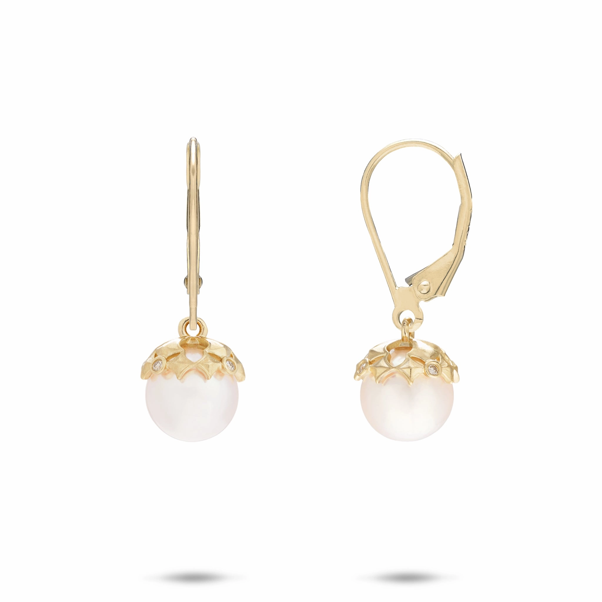 Hawaiian Quilted Star Akoya White Pearl Earrings in Gold - 8mm Delicate Glam Glam Glow