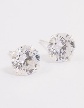Sterling Silver Double Cubic Zirconia Stud Earrings Modern Craft