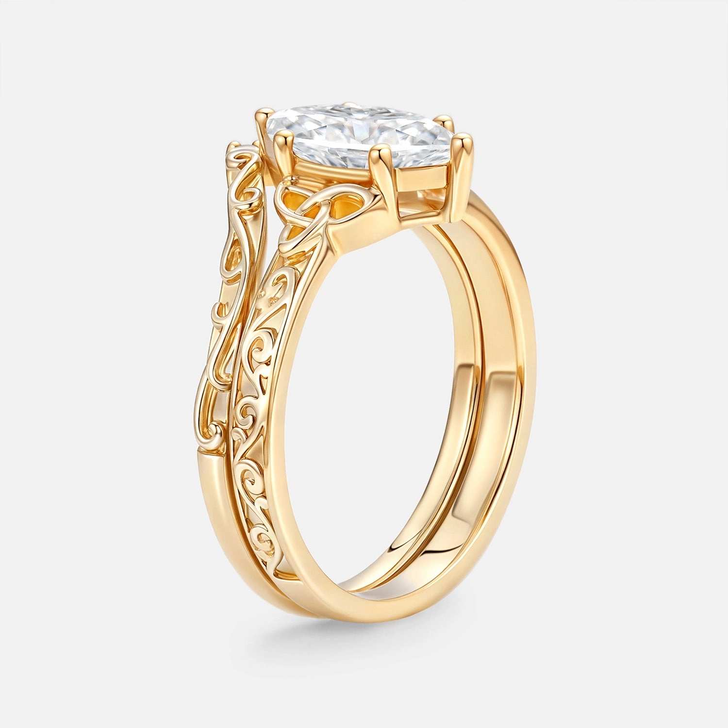 Marquise Moissanite Engraved Engagement Ring Set 2pcs - Willa Luxe Pick