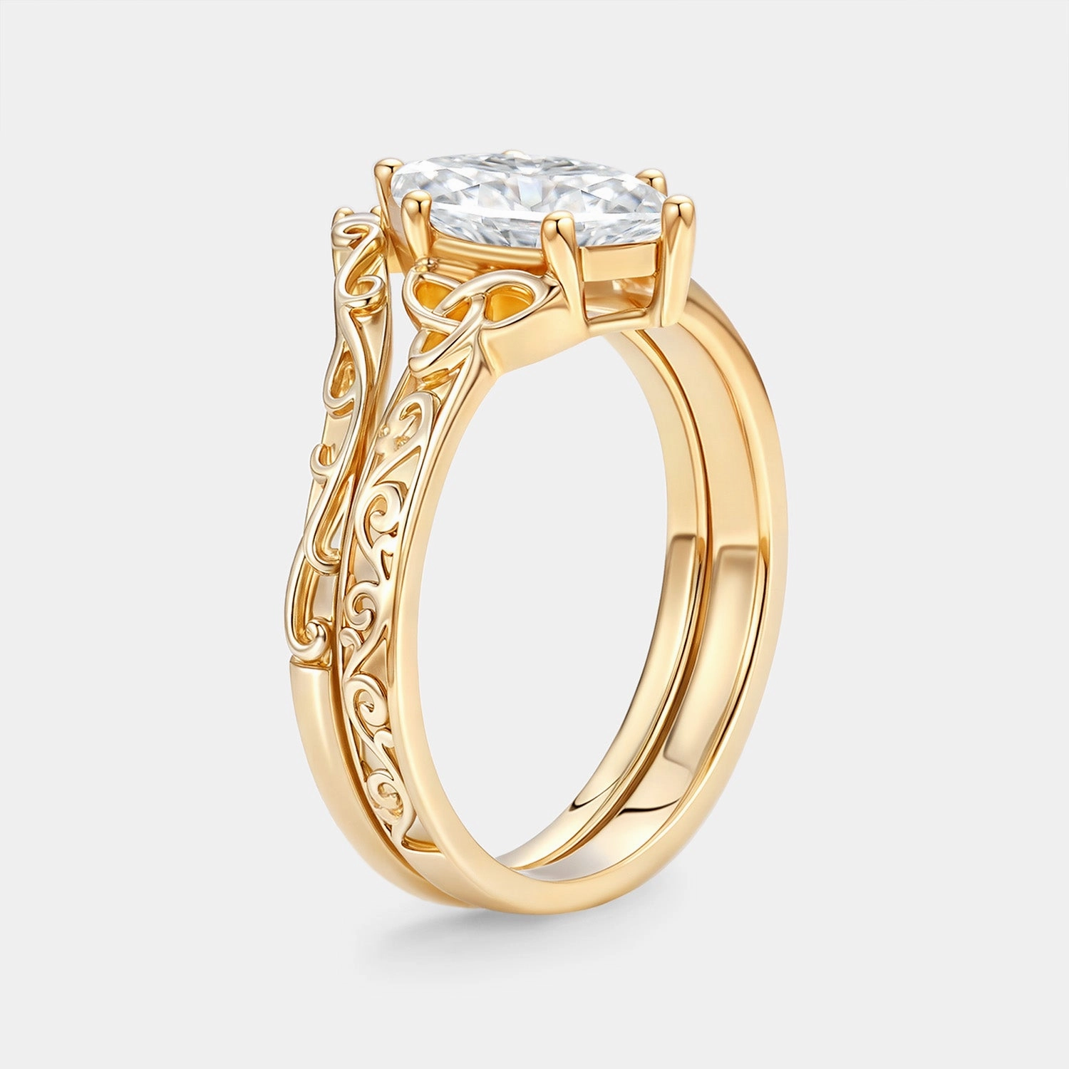 Lightweight Package Marquise Moissanite Engraved Engagement Ring Set 2pcs - Willa