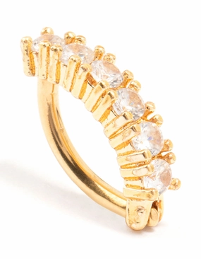 Gold Plated Surgical Steel Round Cubic Zirconia Curved Belly Ring Luxe Shine Up Muted Details