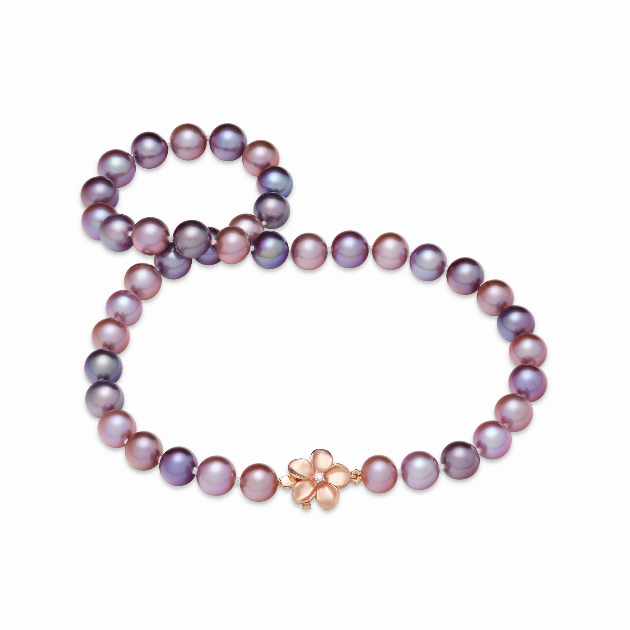 18.5" Freshwater Pearl Strand with Diamond Plumeria Clasp in Rose Gold - 9-13mm Daily Fashion