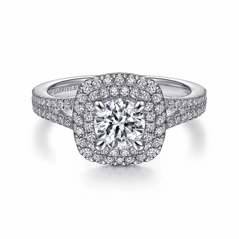 Bette - 14K White Gold Round Double Halo Diamond Engagement Ring square shape
