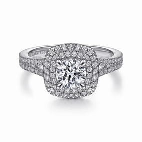 Artistic Accent Polished Glam Bette - 14K White Gold Round Double Halo Diamond Engagement Ring