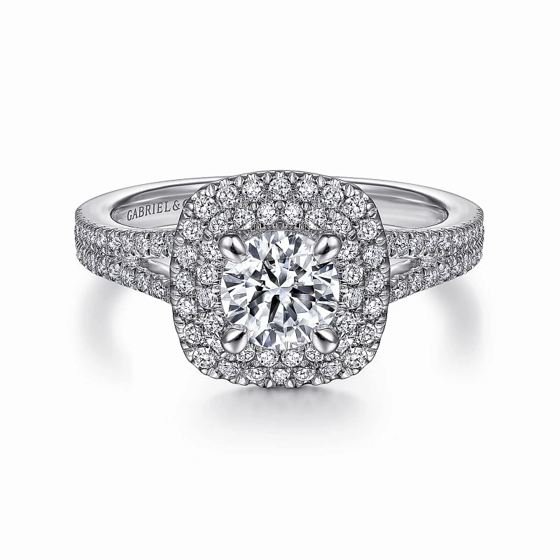 Artistic Accent Polished Glam Bette - 14K White Gold Round Double Halo Diamond Engagement Ring