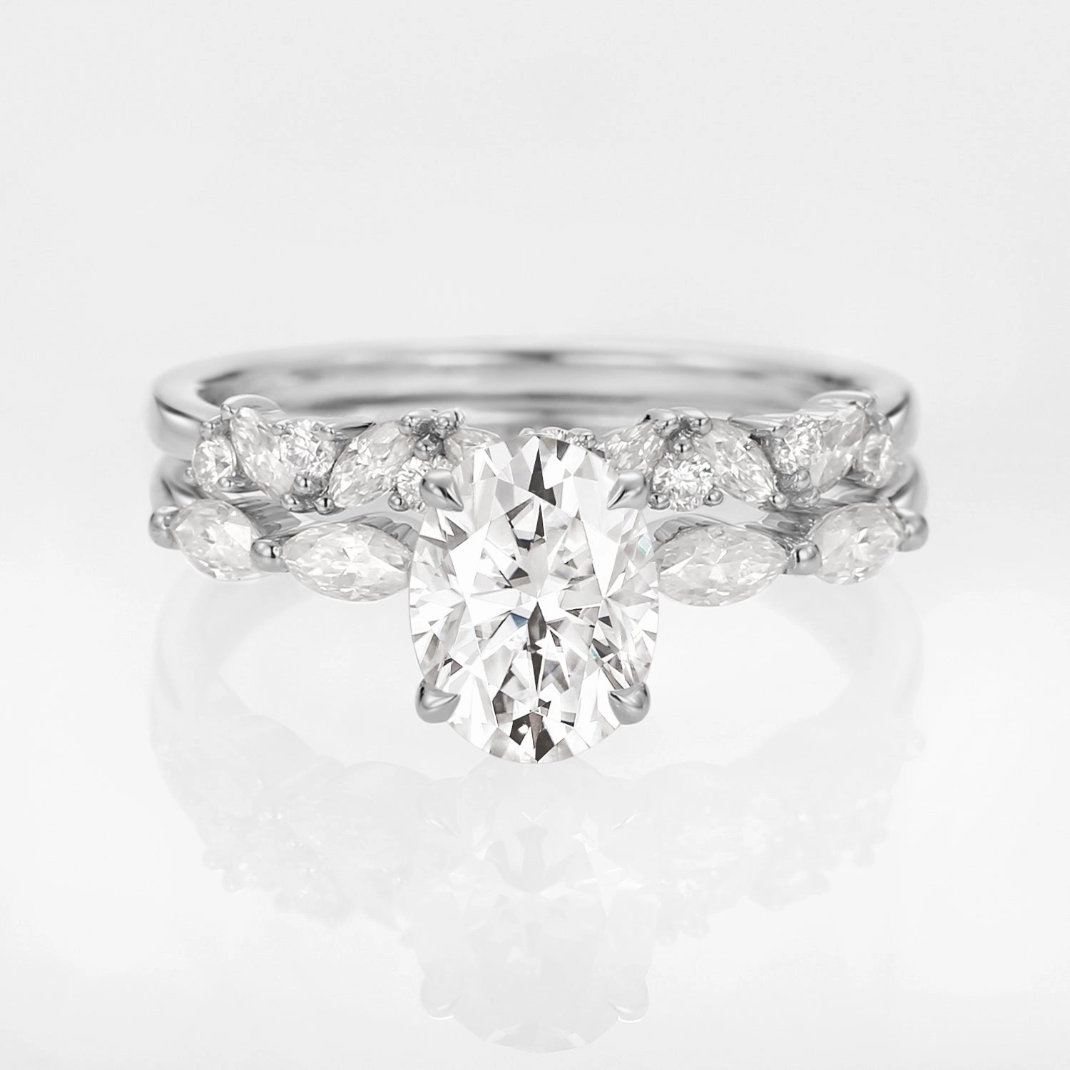 Refined Touch Oval Moissanite Cluster Marquise Ring Set 2pcs - Isabella
