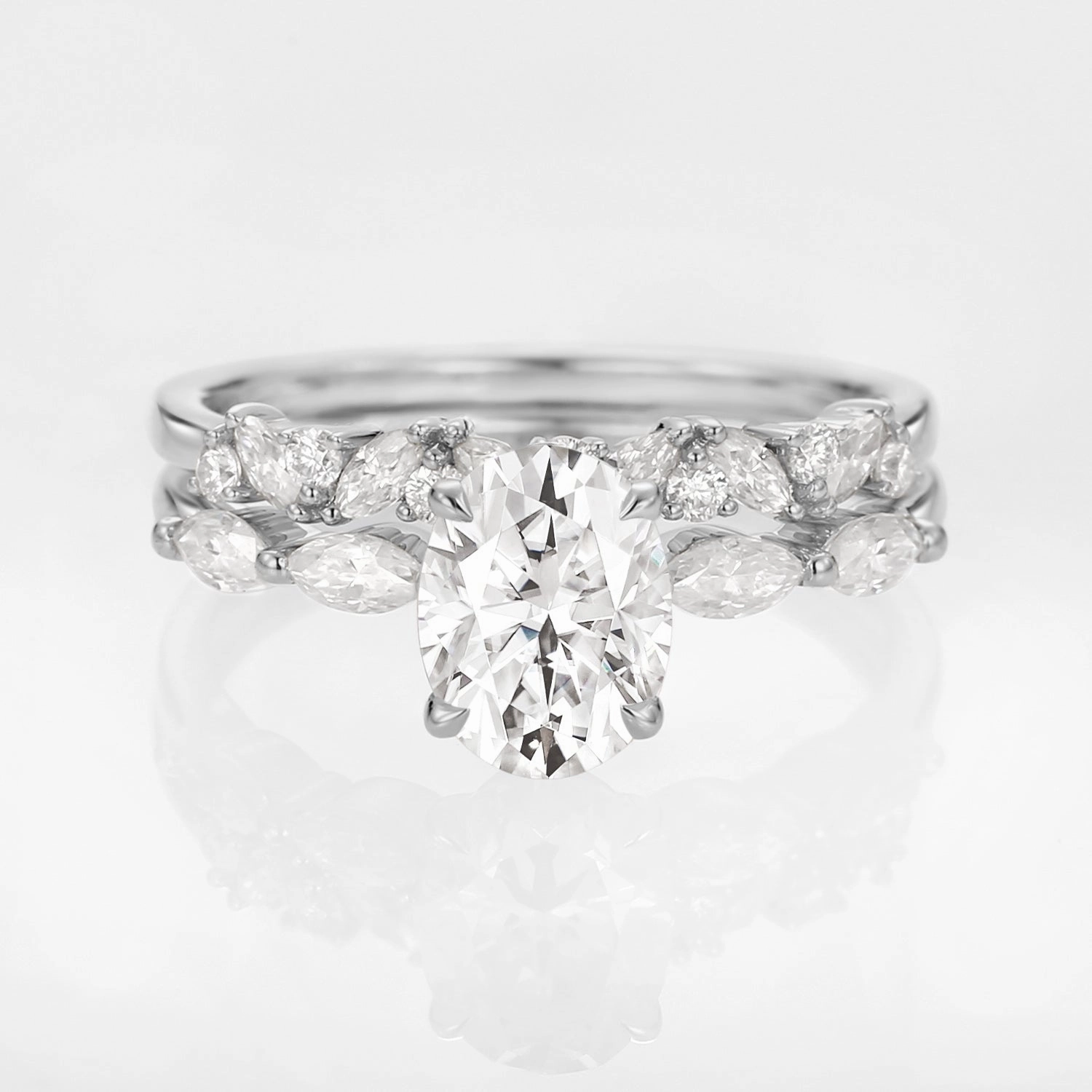 Oval Moissanite Cluster Marquise Ring Set 2pcs - Isabella HighEnd Keepsake