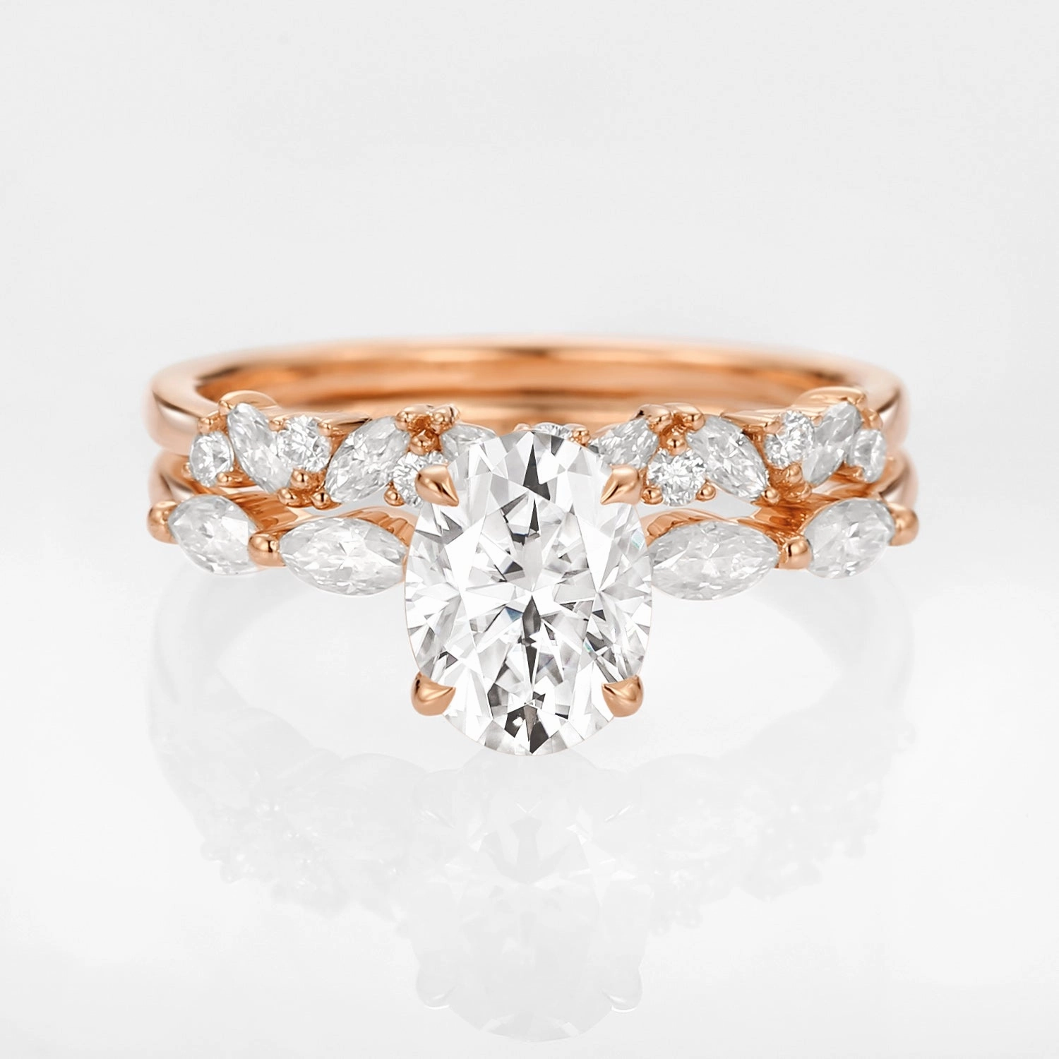 Oval Moissanite Cluster Marquise Ring Set 2pcs - Isabella Vibrant Colors Modern Snap