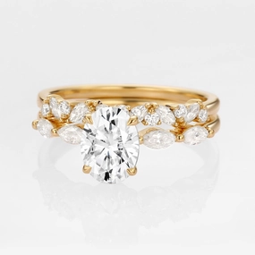 Oval Moissanite Cluster Marquise Ring Set 2pcs - Isabella Timeless Shine Shine Radiant Shine Finish