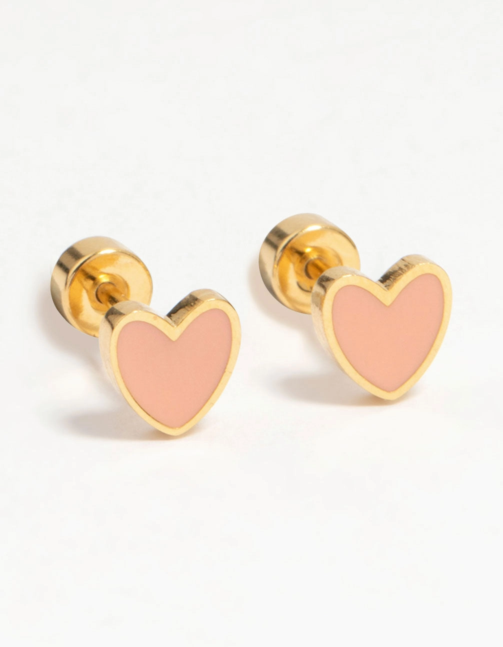 Kids Gold Plated Surgical Steel Heart Flat Back Earrings Crisp Sparkle