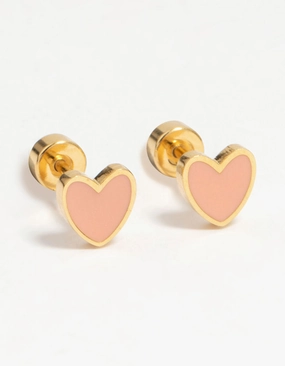Kids Gold Plated Surgical Steel Heart Flat Back Earrings Crisp Sparkle