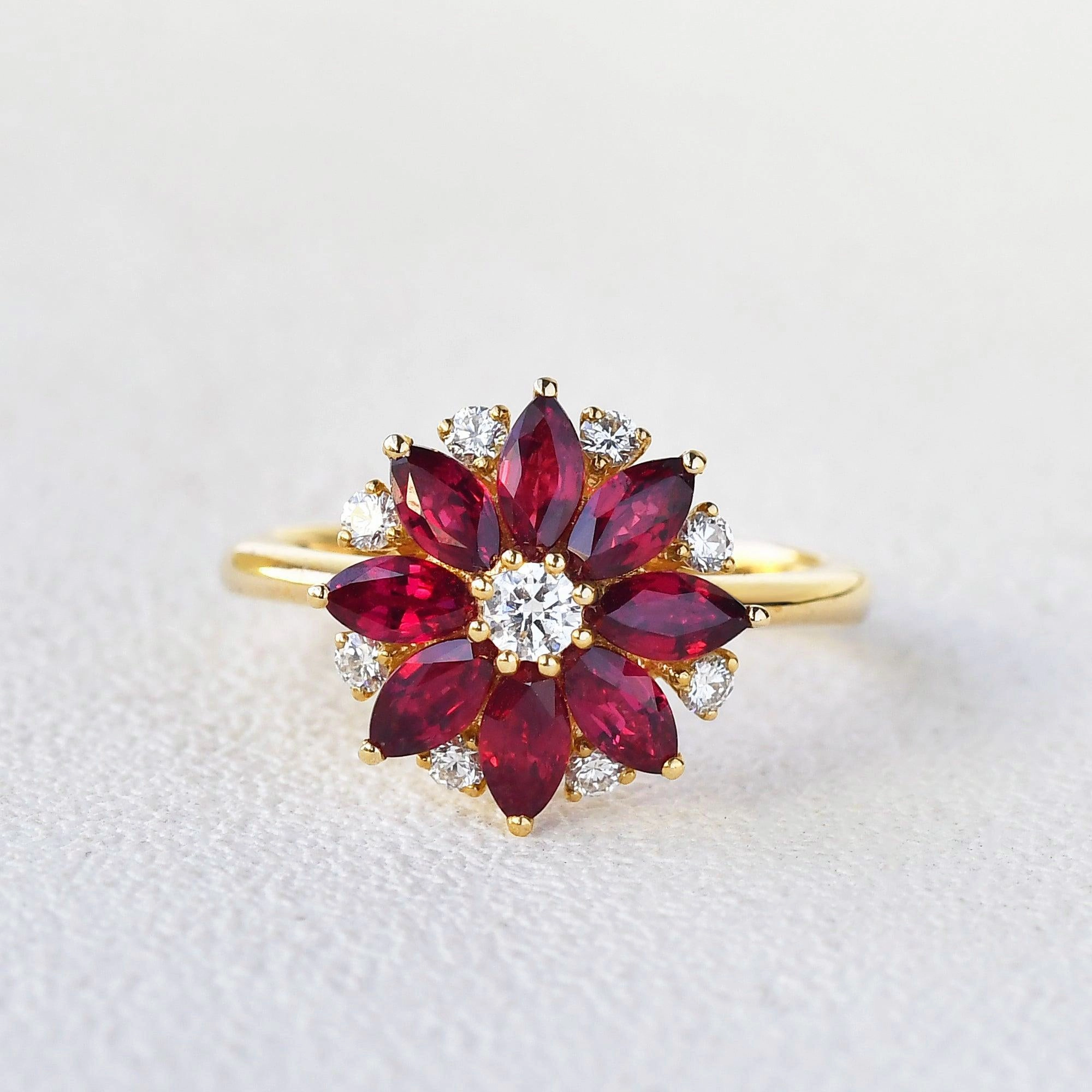 HighEnd Memento Floral Inspired - 1.5ct Natural Ruby Rose Gold Ring