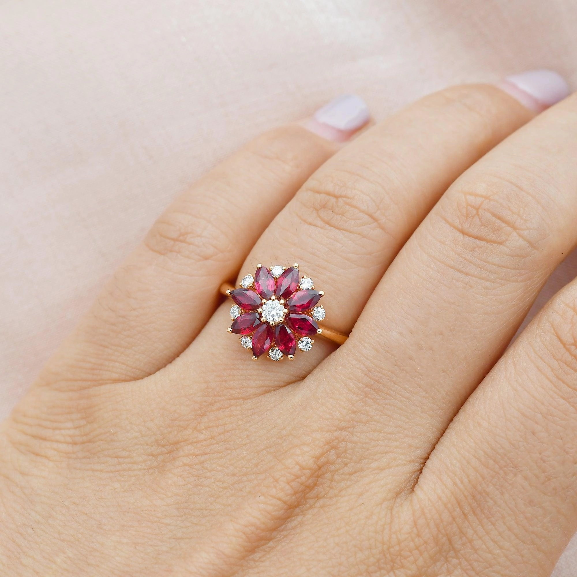 Sentimental Gift Floral Inspired - 1.5ct Natural Ruby Rose Gold Ring