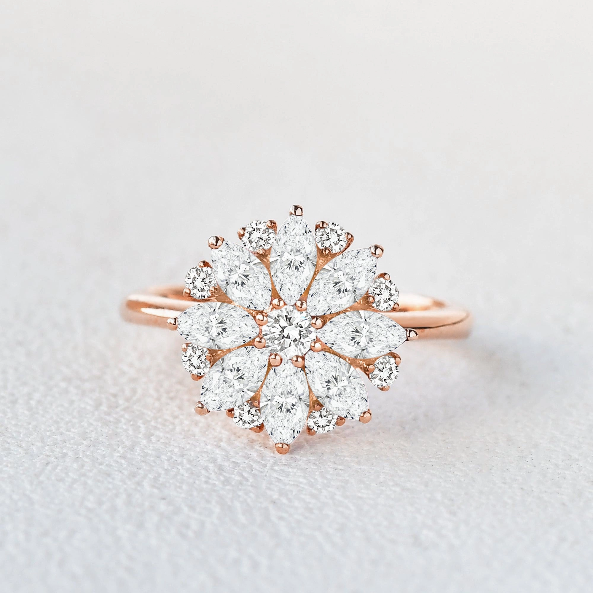 Solid Construction Floral Inspired - Lab Grown Diamond Yellow Gold Ring