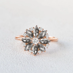 Occasion Perfect Brilliant Sparkle Floral Inspired - Salt and Pepper Diamond Gold Ring