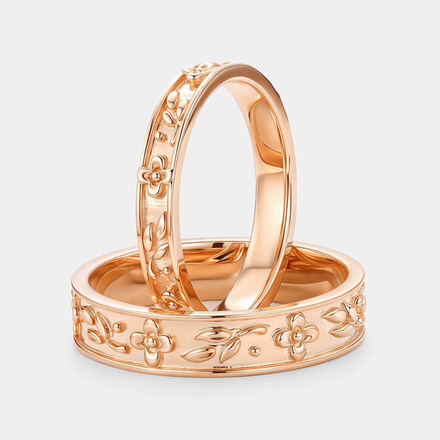 Functional Art Flower Vintage Engraved Couple Ring Set 2pcs - Rosalie