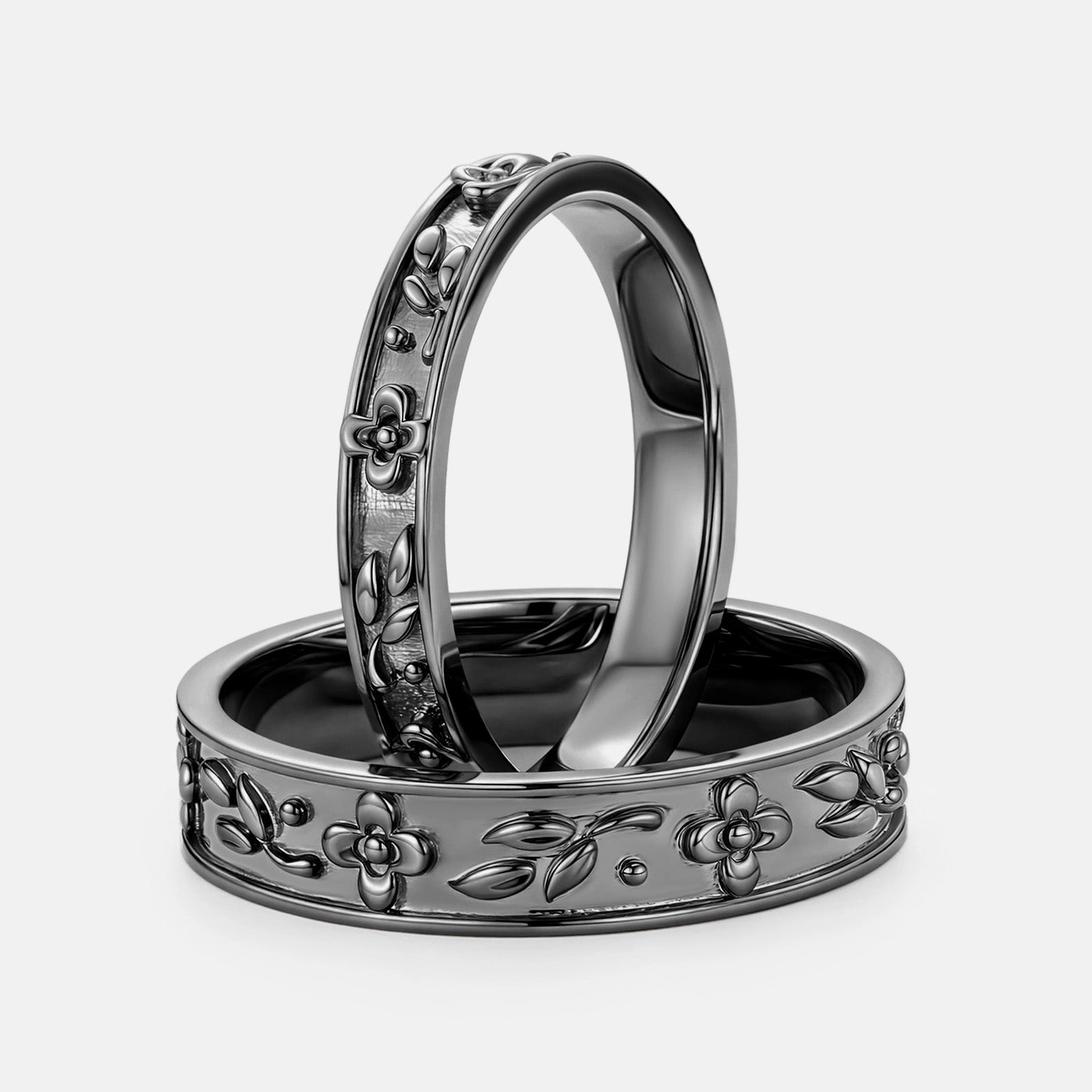 Low-Cost Adornment Flower Vintage Engraved Couple Ring Set 2pcs - Rosalie
