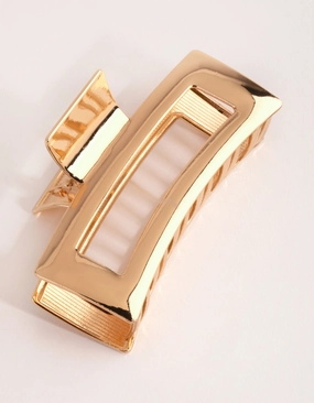 Glistening Look Exquisite Sparkle Gold Metal Rectangle Claw Clip