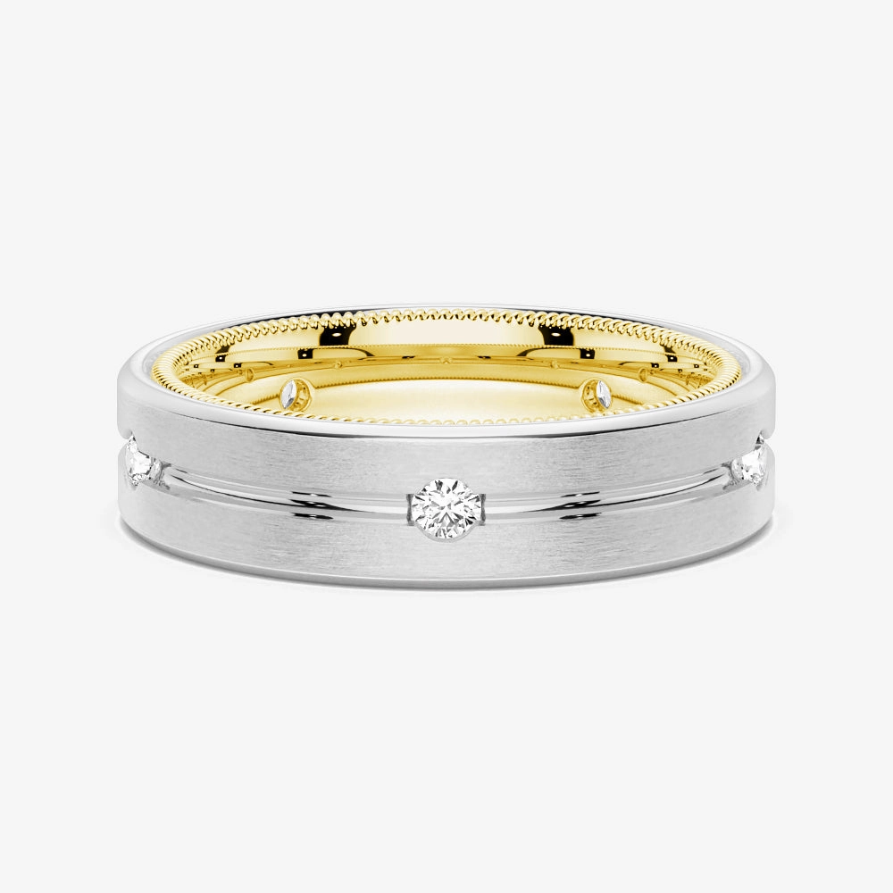 Art Deco Feel 7.5mm Two Tone Matte Finish Moissanite Men's Wedding Band