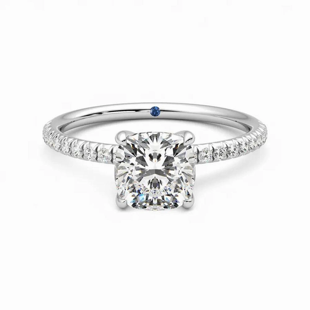 Four Prong Cushion Cut Moissanite Engagement Ring with Hidden Anniversary Stone Accent Luxe Essentials Bright Mood