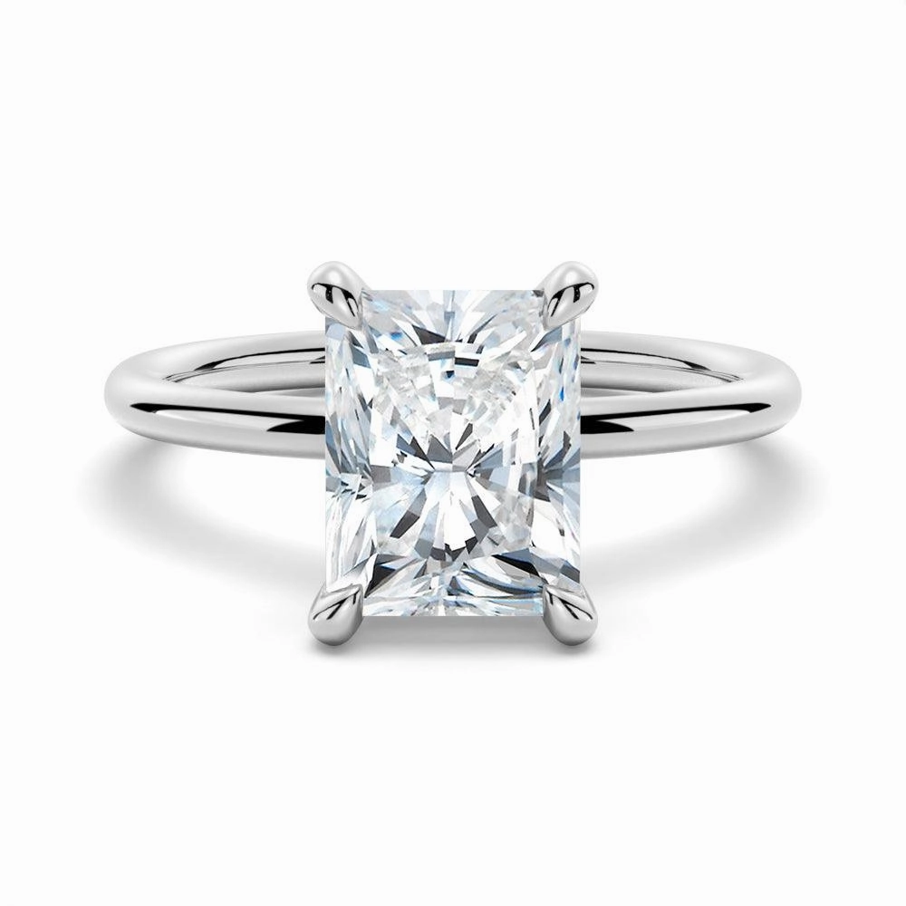 Four Prong Radiant Solitaire Moissanite Engagement Ring With Hidden Halo Petite Edge