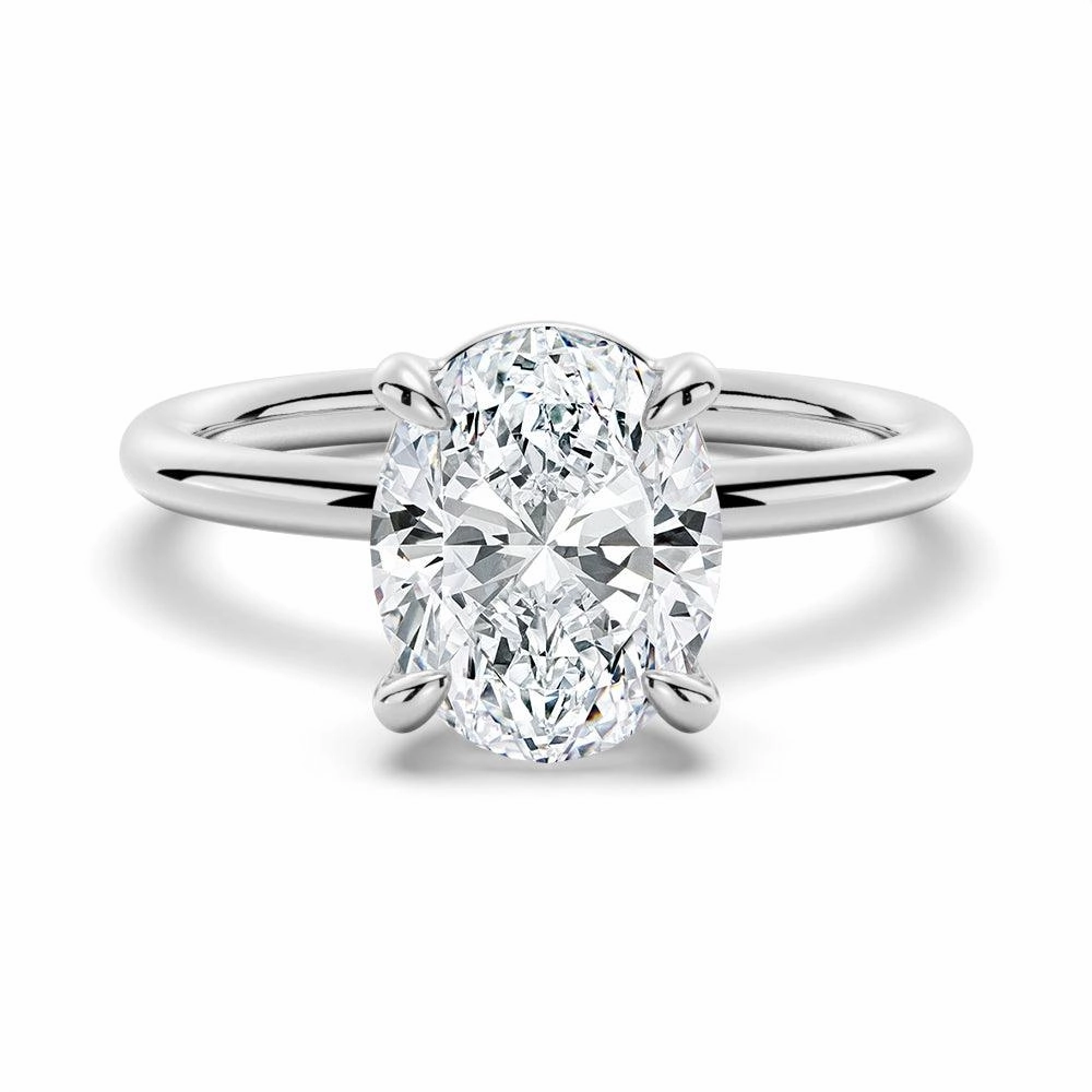 Four Prongs Oval Solitaire Moissanite Engagement Ring Layered Elegance