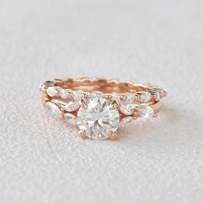 Delicate Fit Everyday Gift 1.0ct Round Cut Moissanite Staccato Cluster Ring Set 2pcs