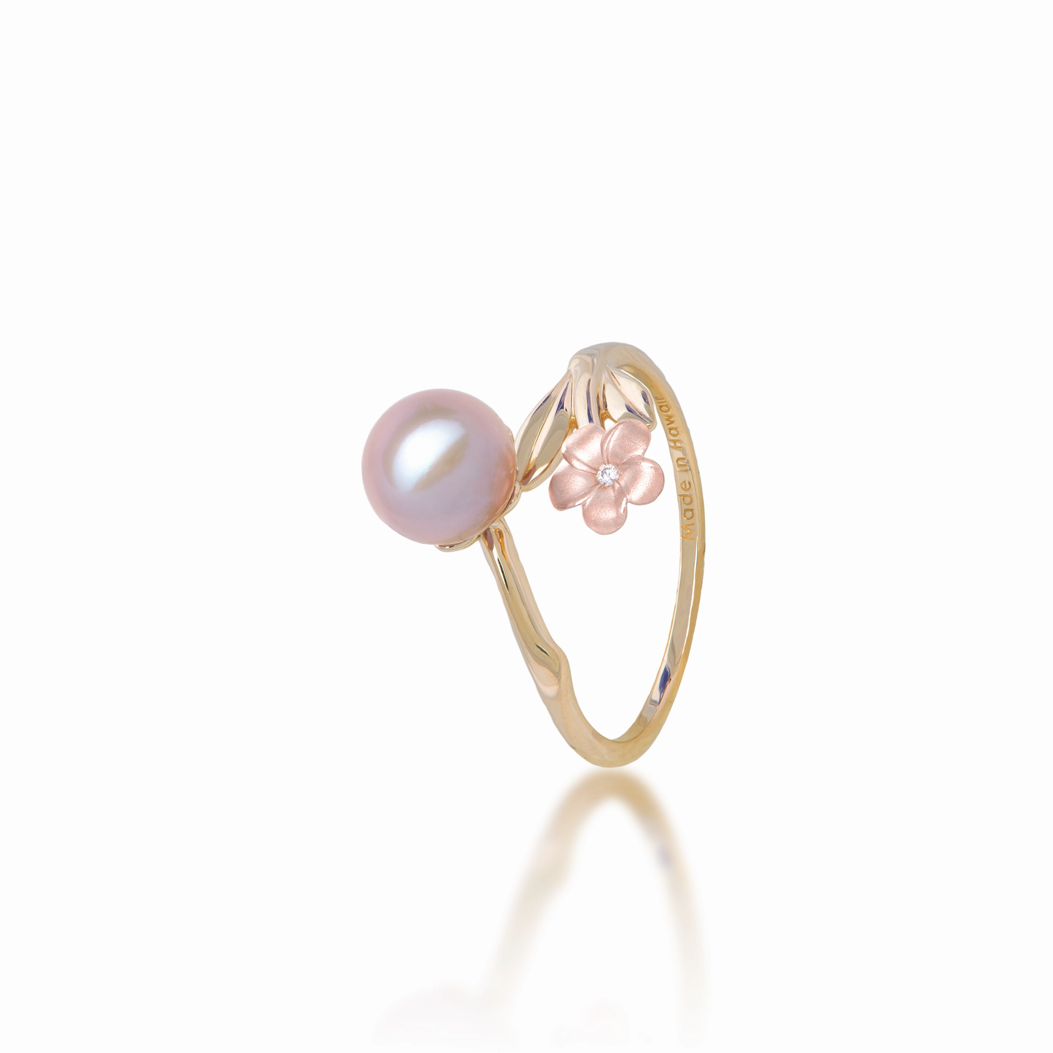 gentle touch Graceful Edge Pearls in Bloom Plumeria Lavender Freshwater Pearl Ring in Two Tone Gold with Diamond - 7-8mm