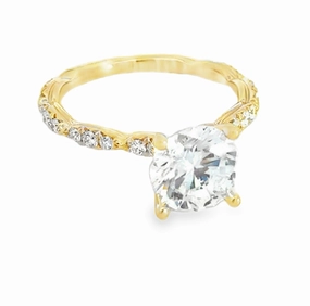 Occasion Look Fashion Pairing 14K Round Cut Diamond Engagement Ring with Diamond Studded Band