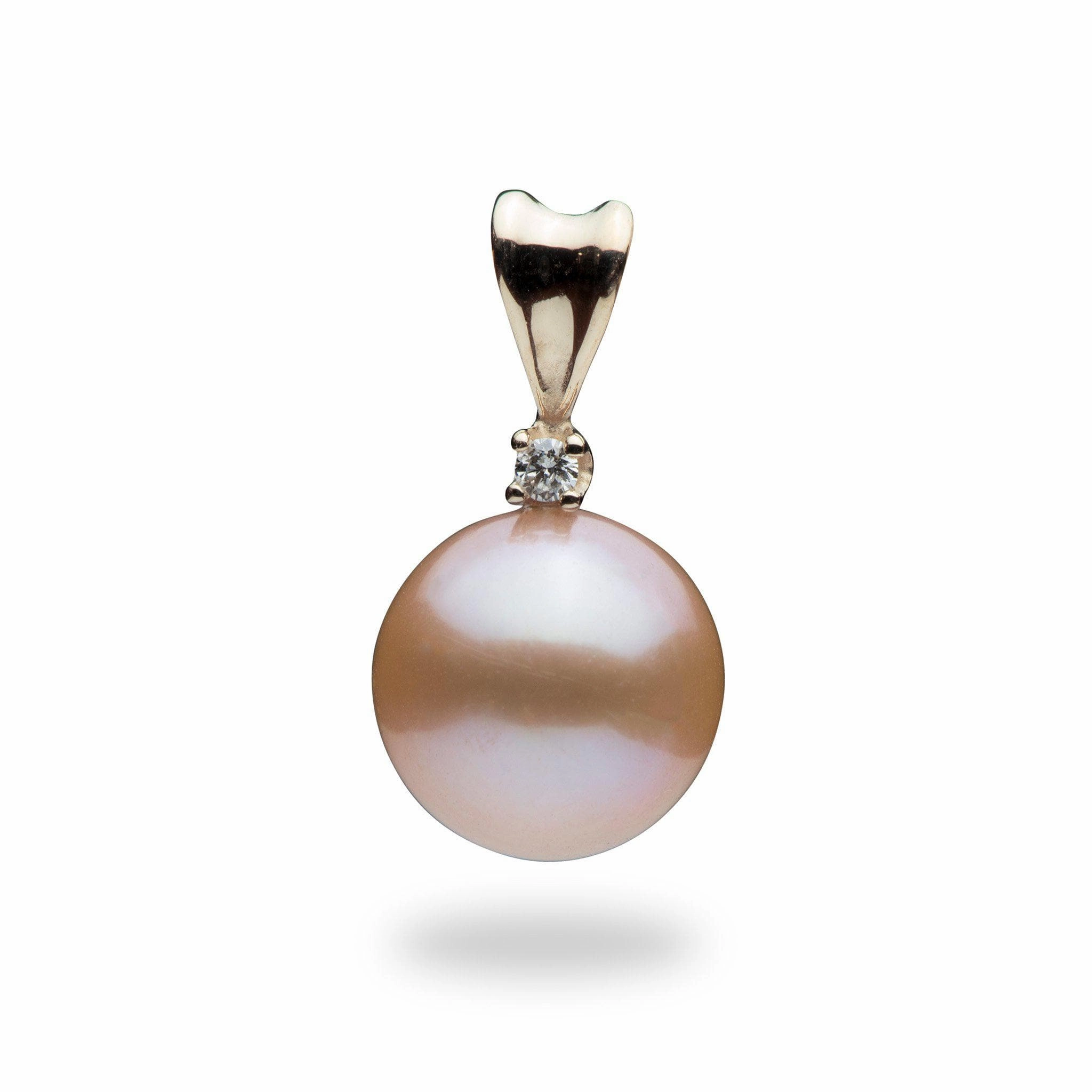 Modern Spark Graceful Fashion Freshwater Pearl Pendant in Gold with Diamond - 9-10mm