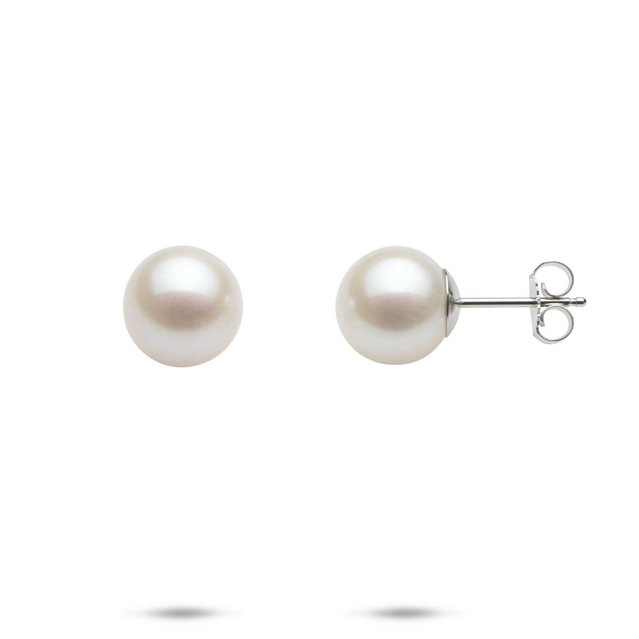 Graceful Fashion Freshwater White Pearl Earrings in White Gold - 9-10mm