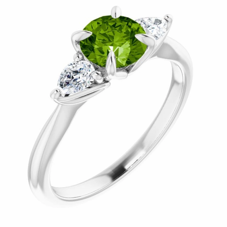 High-End Decoration Secure Decoration 14K White Natural Peridot & 1/4 CTW Natural Diamond Ring