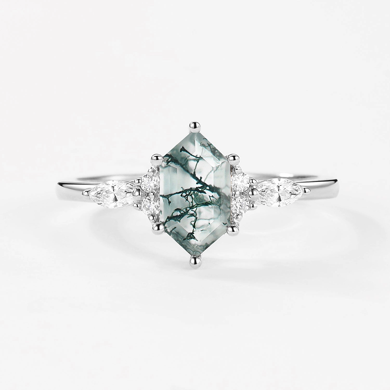 Fantastic Product Geometric Hexagon Moss Agate Marquise Engagement Ring