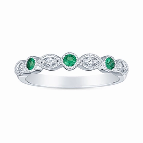Vintage Style Faux Marquis Milgrain Stackable Emerald and Diamond Band Chic Mood