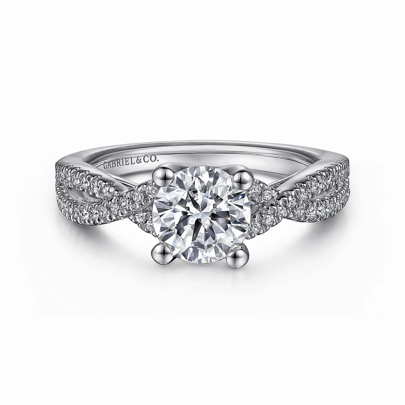 Handcrafted Adornment Gina - 14K White Gold Round Twisted Diamond Engagement Ring