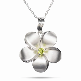 Classic Highlight 18" Plumeria Peridot Necklace in Sterling Silver - 28mm