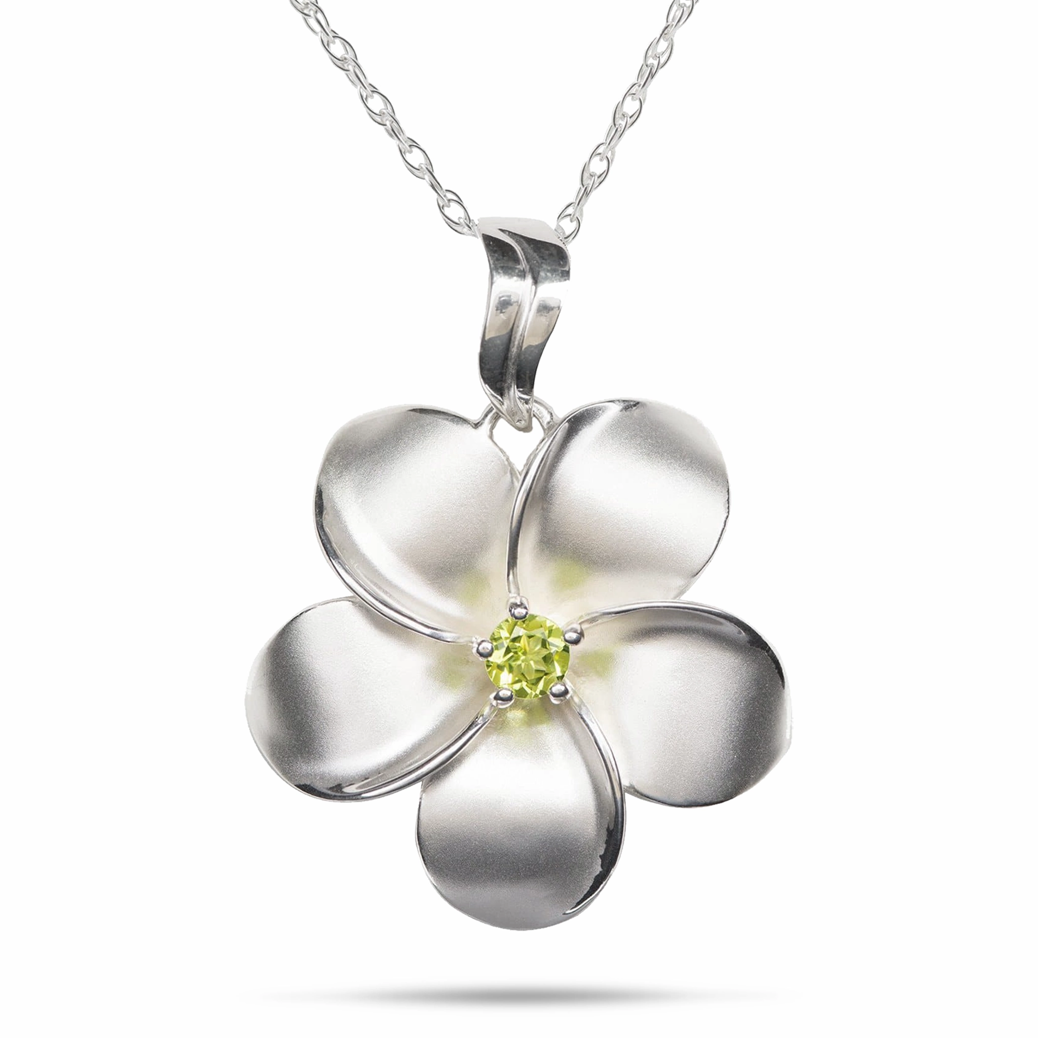 Classic Highlight 18" Plumeria Peridot Necklace in Sterling Silver - 28mm